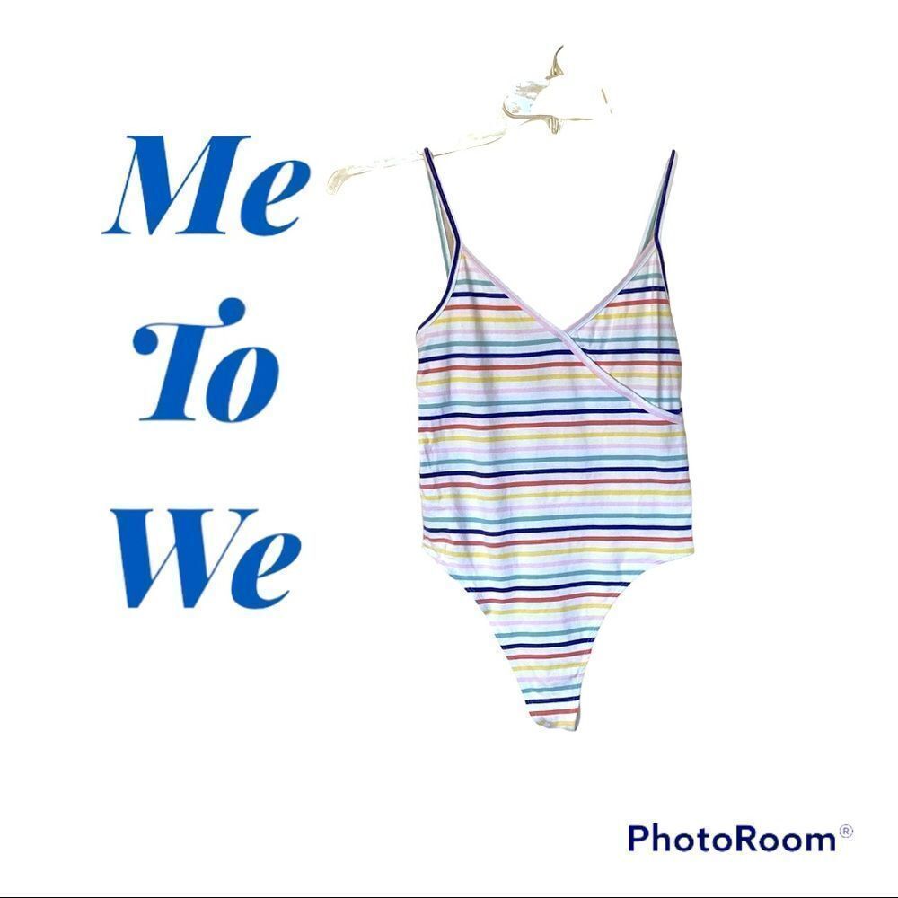 ❤️PACSUN Me To We Multicolored Striped Criss Cross Bodysuit